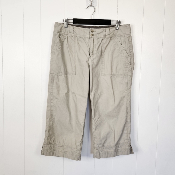 Columbia Beige Cotton Cropped Mid Rise Wide Leg Crop Hiking Capri Summer Travel - Picture 1 of 8